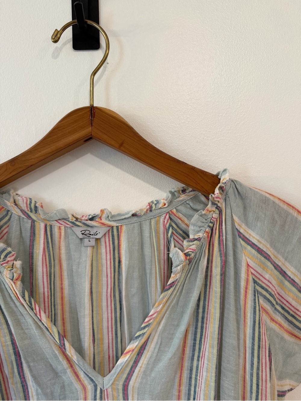 Rails Amelia Tiered Midi Dress Linen Blend Sag Harbour Stripe Women’s Size Large - Picture 3 of 6